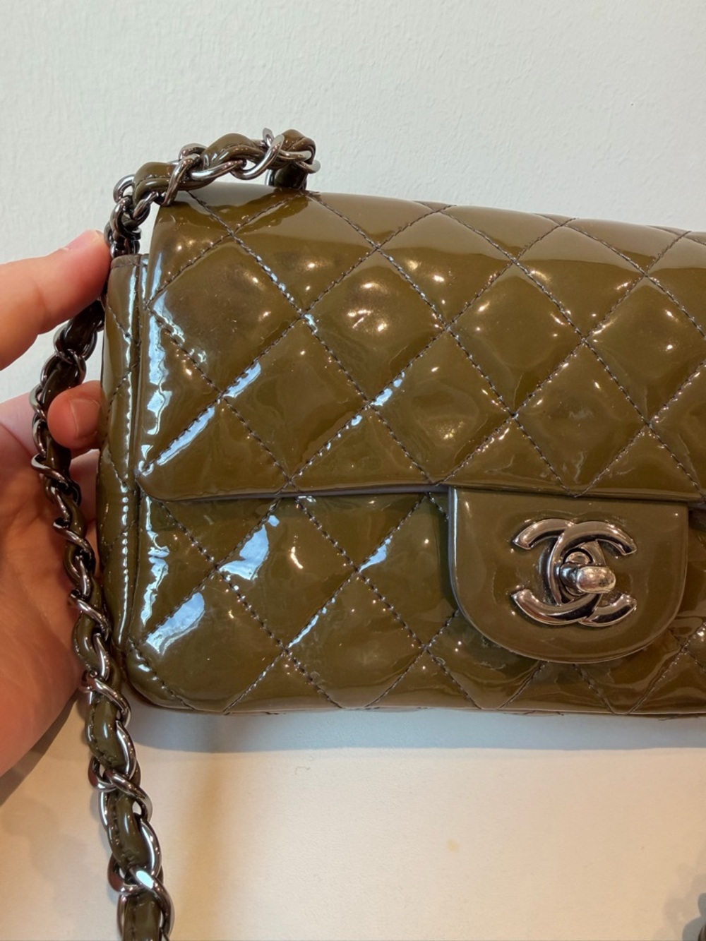 CHANEL Quilted Patent Leather Mini Flap Bag in Olive - Picture 4 of 16